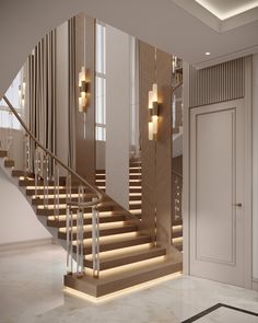 an elegant staircase leading to the second floor