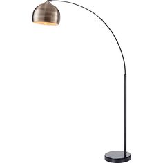 a black and gold floor lamp with an adjustable arm, on a white background the light is dimming