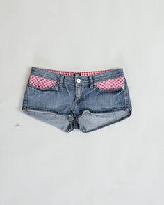 "VINTAGE Y2k DENIM SHORTS/HOTPANTS WITH ICONIC D&G RED CHECK PATTERN DETAILING SIZE ON LABEL 28 SIZE APPROX XS  WAIST MEASURED 16IN (low waist) By DOLCE GABANNA  Made in Turkey (don't be surprised, designers sometimes make their production in Turkey, China and others) Model usually wears size XS, 171 cm - 5'7\". If you have any questions about item don't hesitate to message us.  When buying from HungerVintage you support small sustainable bussiness.  Thank you!" Y2k Denim, Low Waist, Check Pattern, Short Outfits, Vintage Y2k, Denim Shorts, Art Collection, Bathing Beauties, Womens Shorts