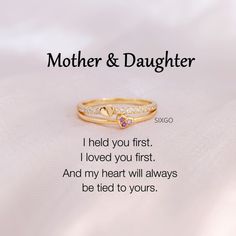 a mother and daughter's wedding ring with the words i help you first