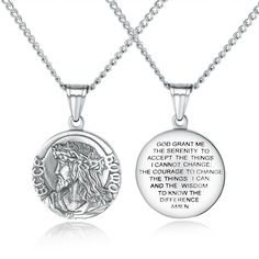 Mens Unisex Silver Jesus Coin Charm Pendant Necklace Christian Jewelry Chain 24" | eBay Mother Of Christ, Health Bracelet, Catholic Necklace, Serenity Prayer, Coin Pendant Necklace, Daughter Necklace, Pendent Necklace, Dongguan, Mens Pendant