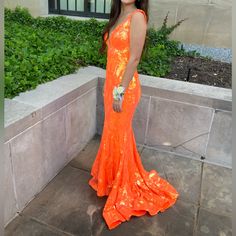 Jovani Size 0 Style Code 3263 Originally $640 In Perfect Condition Worn Once For A Few Hours Comes With Pink Bag Straps Were Taken Up One Inch But Can Be Let Down Dresses Orange, Jovani Prom, Prom Dresses Jovani, Jovani Dresses, Let Down, Pink Bag, Bag Straps, Color Orange, Prom Dresses