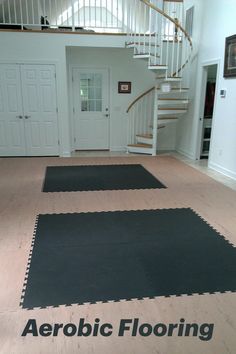 White loft apartment with light brown flooring. Aerobic/Jazzercise/Zumba/Kickboxing flooring. Two Color Design, Popular Color