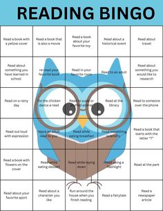 an owl reading bingo game with instructions to read