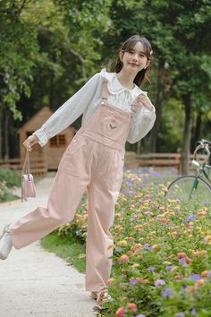 What's better than buying yourself flowers? Buying yourself overalls with flowers! These fun overalls feature a high waist boyfriend fit with roomy legs, side pockets, back pockets and wildflower bouquet embroidered bib. S: 32" waist, 40" hips, 12" rise, 25" thighs, 26" inseamM: 33.5" waist, 41.5" hips, 12" rise, 26" thighs, 26" inseamL: 35" waist, 43" hips, 12" rise, 27" thighs, 26" inseam How to attach buckles:Slide the rectangular buckle on first, followed by the T-shaped buckle. Overall stra Pink Overalls Outfits, Fun Overalls, Buying Yourself Flowers, Pink Aesthetic Korean, Overall Dress Outfit, Aesthetic Korean Outfits, Outfit Inspo Dress, Embroidered Overalls, Overalls Pink