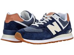 New Balance Classics ML574v2 - Men's Running Shoes : Indigo/Faded Mahogany : Add a vintage runner design to your wardrobe with the iconic silhouette of the New Balance Classics ML574v2 sneakers. Casual shoes with suede and mesh or textile uppers in a sporty silhouette. Foam-padded collar and tongue. Soft linings and a removable foam insole provide all-day comfort. Traditional lace-up closure. TPU heel insert for extra support. ENCAP® midsole for cushioning. Durable rubber outsole. Imported. Meas Suede Running Shoes With Boost Midsole For Streetwear, Suede Running Shoes With Boost Midsole For Jogging, Suede Running Shoes With Rubber Waffle Outsoles, Suede Running Shoes With Rubber Waffle Outsoles For Sports, Suede Running Shoes With Boost Midsole, Sporty Suede Running Shoes For Streetwear, High-top Suede Running Shoes For Sports, Sporty Low-top Suede Running Shoes, Sporty Suede Low-top Running Shoes