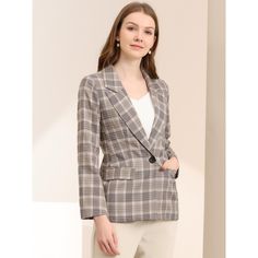 Pump up your power suit look with this plaid Blazer. Classic plaid pattern with notched lapel and one button closure blazer. Cut a little long to look great over midi skirts or skinny jeans. Pair with jeans for a casual look, or pair it with a smart midi skirt for a boss lady vibe. All prepped up for the coming season, this classic blazer is loaded with styling options. Plaid Blazer With Hidden Button Closure For Semi-formal Occasions, Single-breasted Plaid Blazer With Lapel Collar, Tailored Plaid Blazer With Hidden Button Closure, Tailored Plaid Blazer With Notch Lapel, Formal Plaid Blazer With Double Button Closure, Plaid Single Button Blazer With Notch Lapel, Plaid Blazer With Suit Collar For Business, Plaid Single Breasted Blazer With Notch Lapel, Plaid Blazer With Lapel Collar And Button Closure