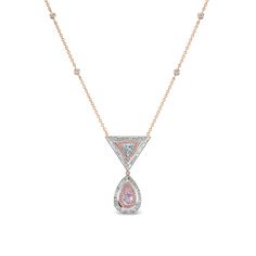 With its combination of rare and exquisite gemstones, each carefully selected for its unique qualities, the diamond necklace is a symbol of refinement. Wearing this necklace is like wearing a work of art, a testament to the enduring allure of diamonds and the timeless beauty of meticulously crafted jewelry 0.92CT Pear Shape Light Pink GIA#2221437302 0.37CT Trillion Very Light Blue VVS2 GIA#5221180849 0.19CT Argyle 7P/PP Pink Diamonds 1.11CT White Diamonds 18KT White and Pink Gold on an 18" Chain Formal Fine Jewelry Solitaire Gemstone Necklace, Luxury Jewelry With Diamond White Gemstone, Timeless Teardrop Pendant Necklace In Cubic Zirconia, Luxury Diamond White Gemstone Jewelry, Solitaire Gemstone Necklace For Formal Occasions, Luxury Diamond White Cubic Zirconia Necklace, Exquisite Gemstone Necklaces For Formal Occasions, Exquisite Gemstone Necklace For Formal Occasions, Fine Jewelry Pendant Necklace For Formal Occasions