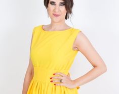 Floor length dress Full length dress Yellow maxi dress Formal Yellow Dress Outfit, Yellow Maxi Dress, Round Neck Dress, Yellow Maxi, Floor Length Dress, Dress Pleated, Full Length Dress, Round Neck Dresses, Dress Yellow