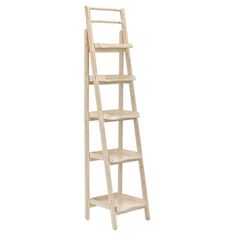 a white ladder shelf with shelves on each side and two steps up to the top