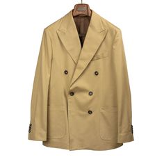 Beige Double-breasted Blazer With Double Button Closure, Beige Double Breasted Suit For Business Casual, Beige Double Breasted Suit With Long Sleeve, Classic Beige Double-breasted Blazer, Beige Double-breasted Blazer, Beige Cotton Double-breasted Outerwear, Beige Cotton Single Breasted Blazer, Beige Single-breasted Cotton Blazer, Beige Semi-formal Spring Suits