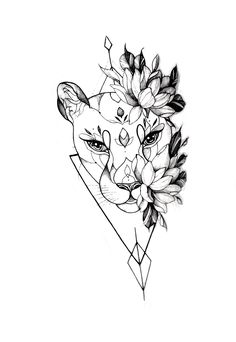 a black and white drawing of a giraffe with flowers on it's head