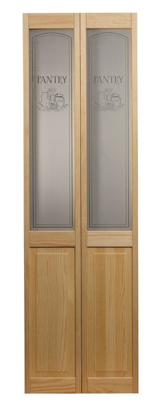 a wooden door with frosted glass on the front and side doors, both closed