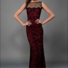 Tadashi Shoji Black And Red Lace Gown Brand New. Size 10. Sleeveless Red Fitted Sleeveless Evening Dress, Red Lace Gown, Tadashi Shoji Dresses, Tadashi Shoji, Lace Gown, Red Lace, Black Red, Black And Red, Size 10