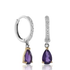 A line of diamonds sparkle down white gold hoops to present a pear shaped amethyst set in rose gold for added warmth. Earring is approximately 20mm long White Gold Teardrop Gemstone Diamond Earrings, Lose A Stone, Amethyst Set, White Gold Hoops, Jewelry Cleaner, Gold Hoops, Cleaning Jewelry, Pear Shaped, Jewelry Shop