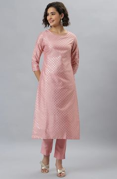 Beautiful 2 piece Set. The set consists of kurta with floral print detailing has round neck, 3/4th sleeves & calf length teamed with solid pants with semi elasticated waist band. 2 Piece Color-Pink Fabric-Poly Silk Work-Floral Print Detailing Sleeves - 3/4th Sleeves Neck-Round Neck Length - Calf Length with Side Slits Care-Hand Wash Straight Kurta With Set-in Sleeves For Spring, Spring Festive Kurta With Set-in Sleeves, Festive 3/4 Sleeve Sets, Festive Summer Sets With 3/4 Sleeve, Dupatta Jacket, Sleeveless Blouse Saree, Silk Kurta Set, Kurta Top, Plus Size Pink