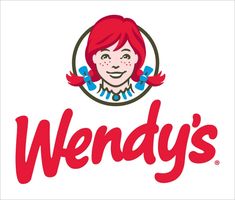 the logo for wendy's with a red haired girl in her hair and blue eyes