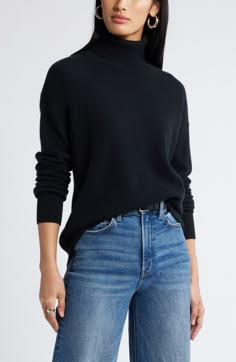 Nordstrom Cashmere Turtleneck Sweater | Nordstrom Chunky Black Turtleneck Outfit, Dressy Black Sweater, Black Turtleneck Brown Pants, Cashmere Sweater Outfit Classy, Black Cashmere Sweater Outfit, Winter Capsule Wardrobe 2024, Crochet Turtle Neck Sweater, Black Turtle Neck Outfit Women, Cashmere Aesthetic