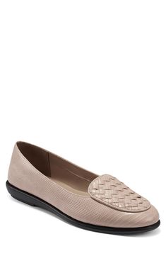 Inspired by an iconic Venetian loafer silhouette, the Brielle conveys an elegant, streamlined aesthetic. Woven embellishment complements the look with a refined textured effect. Stitch 'N Turn technology assures an endlessly flexible, comfortable fit. 3/4" Heel Height. Synthetic Upper, Balance Synthetic Materials.Sizing: True to size. M=standard width. - Apron toe- Slip-on - Lightly padded footbed- Approx. 0.75" heel- ImportedThis item cannot be shipped to Canada. Faux leather upper, manmade sol Elegant Synthetic Slip-ons For Office, Spring Synthetic Slip-ons For Business Casual, Formal Synthetic Flats, Elegant Spring Slip-ons With Ortholite Insole, Slip-on Synthetic Flats For Business Casual, Elegant Office Loafers With Ortholite Insole, Business Casual Slip-on Synthetic Flats, Business Casual Slip-on Flats, Elegant Flats With Textured Footbed For Spring