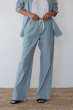 The Pop Pant is crafted from 100% cotton poplin. A year round closet staple, featuring a wide leg fit, customizable rise and drawcord waist. Made in Los Angeles Round Closet, Upcycled Tote, Los Angeles Shopping, Fabric Boxes, Eco Friendly Fabric, Fall Collections, Navy Stripes, Cotton Poplin, Cashmere Sweaters