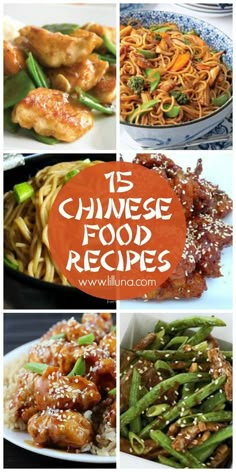 different images of chinese food with the words 15 chinese food recipes on top and bottom