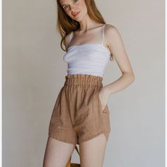 Euc Handmade With Love In La! Earthy Pecan Color, Very Versatile And Can Be Worn Dressed Up Or Down. Elasticised Waist For Ease And Comfort. Complete The Look With The Linen Kayla Lykke Wullf Top. Dress Up, High Waisted, Womens Shorts, Women Shopping, Color