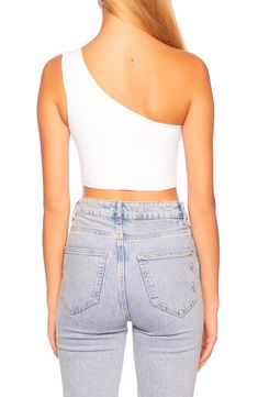 This smooth and stretchy shoulder-baring crop top makes an alluring statement with your high-waist styles. One-shoulder neck Sleeveless 90% nylon, 10% spandex Machine wash, dry flat Made in the USA of imported fabric One Shoulder Top With Built-in Bra And Stretch, Stretch One-shoulder Top With Built-in Bra, Trendy Fitted One Shoulder Crop Top, Trendy Off-shoulder Stretch Tank Top, Stretch Cropped Tube Top, Bra Friendly, Trendy Stretch Off-shoulder Tank Top, Bra Friendly Cropped Stretch Tube Top, Stretch Cropped Tube Top Bra Friendly, Chic Cropped Elastane Tank Top