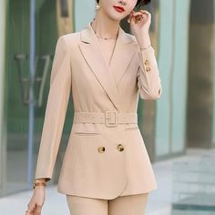 Apricot Work Office Coat (Elegant) Double-breasted Office Lady Blazer, Double-breasted Office Blazer, Office Chic Long Sleeve Blazer, Office Lady Double-breasted Blazer, Beige Notch Lapel Blazer Dress For Office, Fitted Beige Blazer Dress For Work, Spring Office Wear Solid Blazer Dress, Trendy Notch Lapel Blazer Dress For Office, Office Chic Long-sleeved Blazer