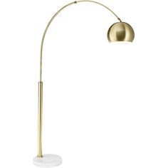 a gold and white floor lamp with a marble base on an isolated surface, against a white background