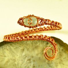 Communication Issues, Snake Bracelet, Copper Cuff, Aquamarine Crystal, Wire Weaving, Natural Aquamarine, Inner Peace, Aquamarine, Wire Wrapping