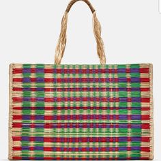 New With Tag Multicolored Tote Bag. Multicolored Mat-Like Exterior. Shoulder Straps. Height X Width X Depth: 32 X 45 X 11 Cm / 12.5 X 17.7 X 4.3″ Green Zara Shoulder Bag For Everyday Use, Chic Red Woven Straw Bag, Chic Multicolor Rectangular Straw Bag, Red Rectangular Shoulder Bag For Market, Rectangular Red Shoulder Bag For Market, Zara Green Shoulder Bag For Daily Use, Red Rectangular Straw Bag For Market, Square Red Beach Bag For Shopping, Red Large Capacity Beach Bag For Shopping