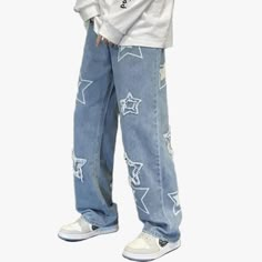 Excellent Quality The Most Trending Item In Men’s Fashion In 2023!!!!! Y2k Jeans Men, Men Y2k Fashion, Graphic Pants, Blue Baggy Jeans, Estilo Harajuku, Graphic Pant, Low Waisted Jeans, Star Graphic, Hip Hop Pants