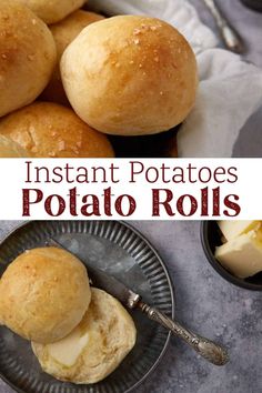 instant potatoes potato rolls on a plate with butter