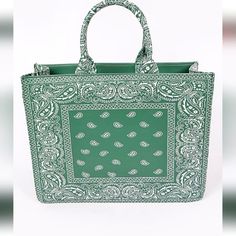 Gorgeous Bag. Large Purse Fits Many Items. Faux Leather Tote Bag, Paisley Bandana, Bandana Design, Red Bandana, Bandana Print, Gorgeous Bags, Printed Bags, Black Tote Bag, Green Bag