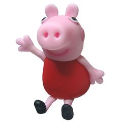 a pink peppo pig figurine standing on one leg