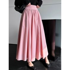 Z-194-08 Fitted Solid Color Flared Skirt, Solid Stretch Flared Skirt, Pleated Stretch Flared Maxi Skirt, High-waist Pink Lined Maxi Skirt, Non-stretch Long Pink Skirt, High Waist Pink Lined Maxi Skirt, Solid Color Voluminous Skirt For Summer, Stretch Solid Color Skirt, Non-stretch Lined Flared Skirt