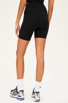 Inspired by the sleek silhouette of bike shorts our Airweight short goes beyond spin class. Features a supremely soft hand and second skin comfort. BEST FOR: hot yoga, barre, Pilates. Model is 5’10” and wears a size small. Sporty High-stretch Biker Shorts, Mid-thigh Length, Athleisure Tights With Built-in Shorts For Sports, Sporty Moisture-wicking Bottoms For Cycling, Black Stretch Activewear For Cycling, Moisture-wicking Sporty Bottoms For Cycling, Moisture-wicking Sporty Cycling Bottoms, High Stretch Sports Tights With Built-in Shorts, Black Stretch Athleisure Biker Shorts, Black Stretch Biker Shorts Athleisure