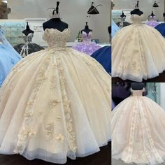 Off the Shoulder Quinceanera Dresses 3D Butterflies Sweet 15 16 Party Ball Gowns | eBay Purple Quinceanera Dresses Damas, Quinceanera Dresses Light Yellow, Quinceanera Dresses Light Colors, Champagne Color Quinceanera Dress, Champange Dresses, Champagne Sweet 16 Dresses, Pastel Yellow Quinceanera Dress, Cream Quinceanera Dresses, Quinceanera Gold Dresses