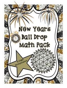 a new year's ball drop math pack with gold and silver stars on it