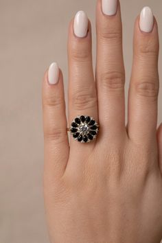 Timeless Black Jewelry With Center Stone, Exquisite Round Halo Ring With Gemstone, Black Oval Jewelry With Brilliant Cut, Exquisite Halo Ring With Gemstone, Oval Black Jewelry With Brilliant Cut, Elegant Rings With Black Diamonds, Elegant Black Diamond Wedding Ring, Black Oval Center Stone Jewelry, Black Oval Jewelry With Center Stone