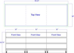 the top view and bottom view of a bed frame with measurements for each side, from front view to back view