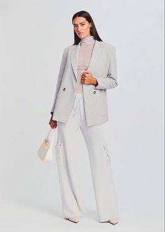 Chic Spring Blazer With Patch Pockets, Spring Chic Blazer With Patch Pockets, Business Casual Long Sleeve Suits With Pockets, Professional Long Sleeve Suits With Pockets, Modern Blazer With Welt Pockets, Tailored Long-sleeved Pantsuit With Pockets, Chic Sport Coat With Lapel Collar For Work, Modern Blazer With Patch Pockets, Modern Blazer With Patch Pockets And Long Sleeves