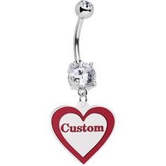 Product Details Take your holiday spirit and gift giving to the next level when you personalize this red and white Valentine's day heart belly ring. This personalized belly ring is made with a 14 gauge surgical grade stainless steel curved barbell and features a festive red and white Valentine's heart dangle charm that can fit your personal message (up to six characters). Custom navel jewelry is a unique gift idea that preserves the initials or short message that is special to you or someone you Navel Jewelry, Dangle Belly Rings, Ring Sale, Valentines Day Hearts, Dangle Charms, Belly Rings, Valentine Heart, Holiday Spirit, Body Jewelry