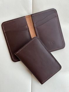 This gorgeous handmade, dark chocolate leather wallet showcases 3 card holder slots on both sides of the wallet as well as an inner fold for cash! This wallet is sure to become a favorite and last a long time, made of quality materials that you can count on. This would make the perfect gift for your wife, girlfriend, or yourself! Genuine leather sewn together comprises this unique, handmade wallet. There are so many spots for cards, cash, etc.  Size of this wallet is 8" long by 4.5" wide - perfe Brown Trifold Card Holder With Smooth Grain, Brown Leather Lined Trifold Wallet As A Gift, Classic Handmade Brown Trifold Wallet, Handmade Wallet, Chocolate Leather, Handmade Wallets, Sewing Leather, Clip Wallet, Western Jewelry