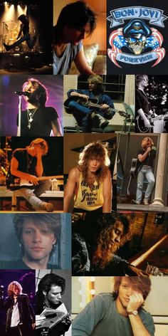 the collage shows many different images of people and their music instruments, including guitars