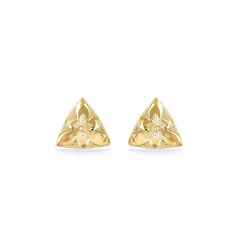 44441 - 14K Yellow Gold - Hawaiian Heirloom Triangle Stud Earrings Formal Engraved Drop Earrings, Formal Engraved Yellow Gold Earrings, Gold Etched Drop Earrings, Yellow Gold Engraved Drop Earrings, Gold Etched Earrings For Gift, Gold Etched Earrings As Gift, Engraved Yellow Gold Drop Earrings, Gift Gold Etched Earrings, Luxury Yellow Gold Earrings For Ceremonial Occasions