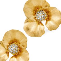 18 karat yellow gold Diamonds 0.30 carats approx. Post backs for pierced ears Length 0.7 inch / Width 0.8 inch approx. Elegant Yellow Gold Clip-on Flower Earrings, Gold Flower Earrings, Mothers Day Jewelry, Earrings With Diamonds, Dogwood Flowers, Earring Trends, Gold Champagne, Flower Stud Earrings, Flower Stud