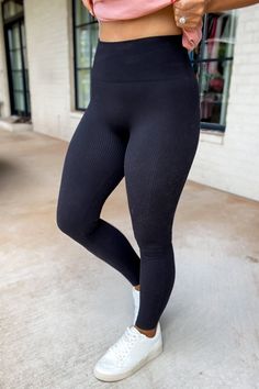 Enjoy a sleek look with no seams! Get the perfect fit with our Ribbed Seamless High Waisted Full Length Leggings. They'll hug your curves in all the right places thanks to our stretchy compression fabric. Get ready to turn heads and feel fabulous! 🤩 RIBBED SEAMLESS HIGH WAISTED FULL LENGTH LEGGINGS TOTAL WAIST: 21.5", INSEAM: 23.5" approx.- MEASURED FROM S/M* H GREY FABRIC CONTENTS: 68% NYLON 25% POLYESTER 7% SPANDEX** COLOR MAY VARY SLIGHTLY DUE TO MONITOR RESOLUTION Made In: IMPORTED Fabric C High Waist Black Moisture-wicking Leggings, Black Micro-elastic High Waist Leggings, Black High Waist Micro-elastic Leggings, Black High-stretch Sportswear Leggings, Black Seamless Micro-elastic Leggings, Liver Health, Compression Fabric, Sleek Look, Jeggings