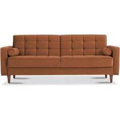 a brown couch sitting on top of a white floor