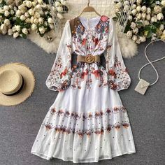 Exotic, vintage, printed, round neck, long sleeve, large swing beach holiday dressMaterial:blendedStyle:exoticFeatures:vintage,printedColor:as pictureSize(cm):S,M,L,XL 1inch=2.54cmS Length 107 Sleeve 57 Bust 88 Waist loose&ltp&gtM Length 108 Sleeve 58 Bust 92 Waist loose</p>&ltbr/>&ltp&gtL Length 109 Sleeve 59 Bust 96 Waist loose</p>&ltbr/>&ltp&gtXL Length 110 Sleeve 60 Bust 100 Waist loose</p>&ltbr/>&ltp&gtNote:Due to differ Bohemian Print Dress, Beach Holiday Dresses, Dress Korean, Bohemian Print, Korean Dress, Vestidos Vintage, Holiday Dress, Print Dresses, Fashion Streetwear